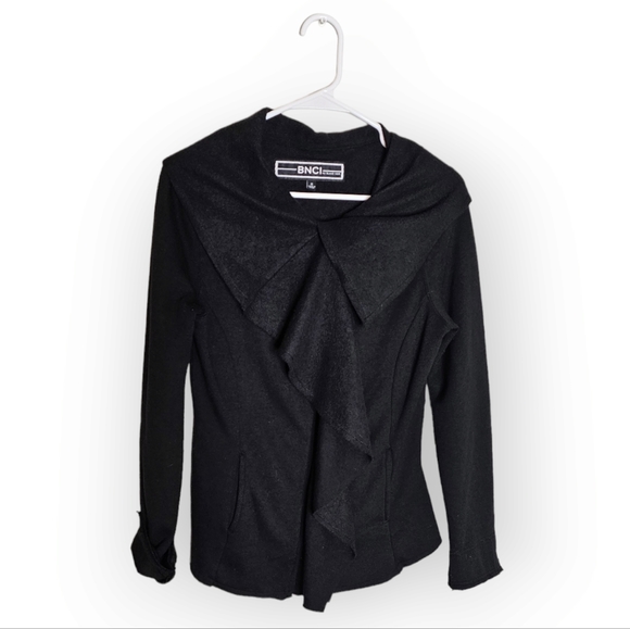BNCI Black Cowl Snap Sweater Jacket Light Jersey Fleece Size Small - Picture 5 of 12